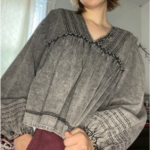 Free People Cute Grey Puffed Ruffle Shirt